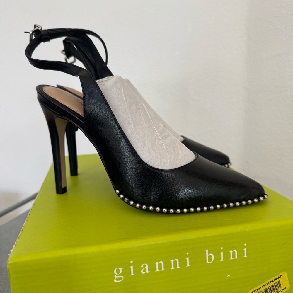 Gianni Bini Renatay Leather and Stud Detail Ankle Strap Pumps